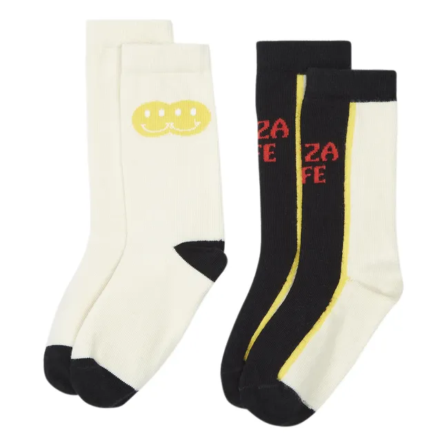 Pizza Smile Socks - Set of 2 Pairs | Off white