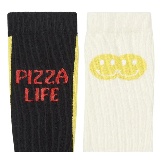 Pizza Smile Socks - Set of 2 Pairs | Off white