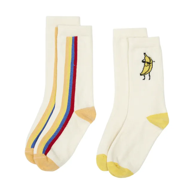 2er-Pack Socken  Banana Stripes | Grauweiß