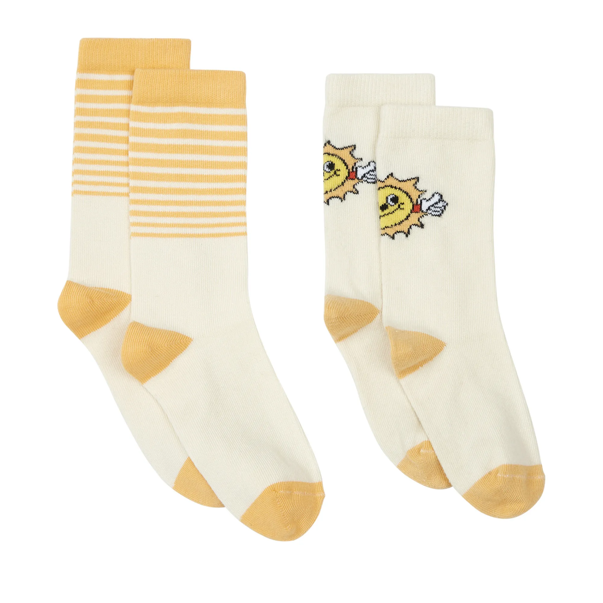 Hundred Pieces Off White Sun Stripes Socks - Set Of 2 Pairs