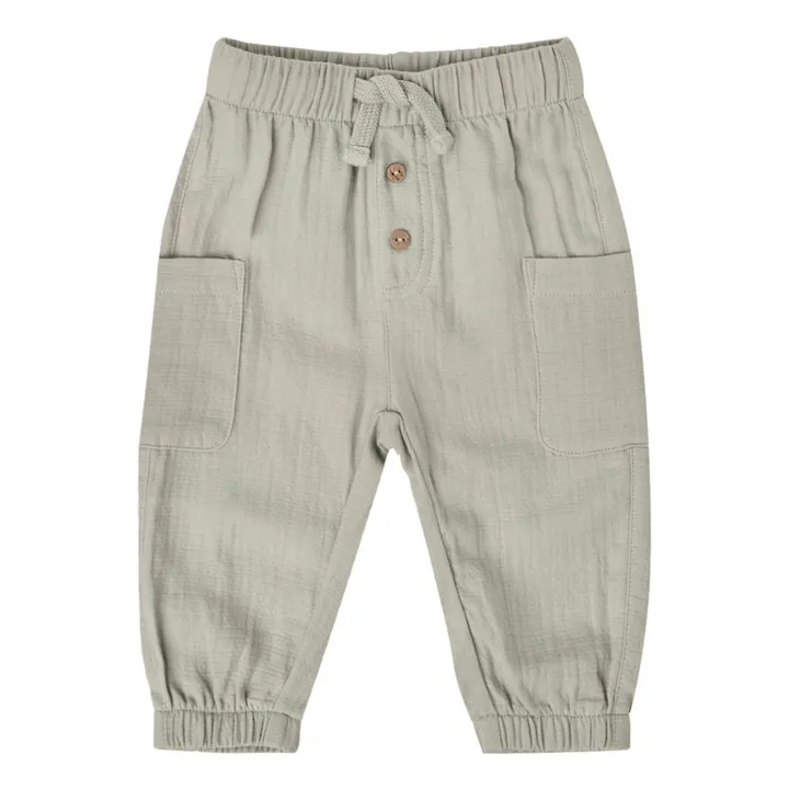 Pantalones de algodón orgánico con bolsillos | Verde Gris- Imagen del producto n°0