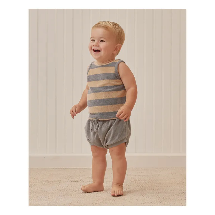 Organic Cotton Terry Cloth Striped Tank Top + Bloomer | Grey blue- Product image n°1