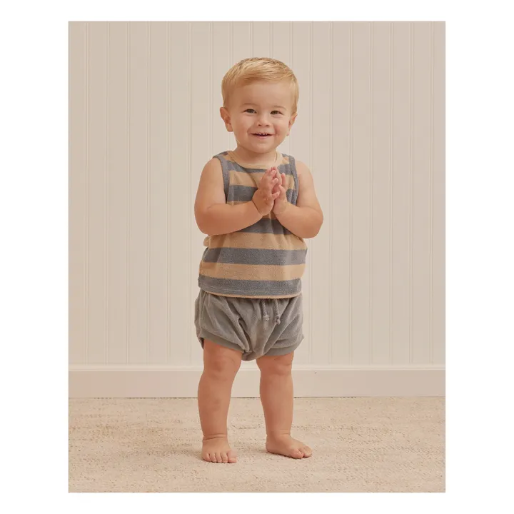 Organic Cotton Terry Cloth Striped Tank Top + Bloomer | Grey blue- Product image n°2