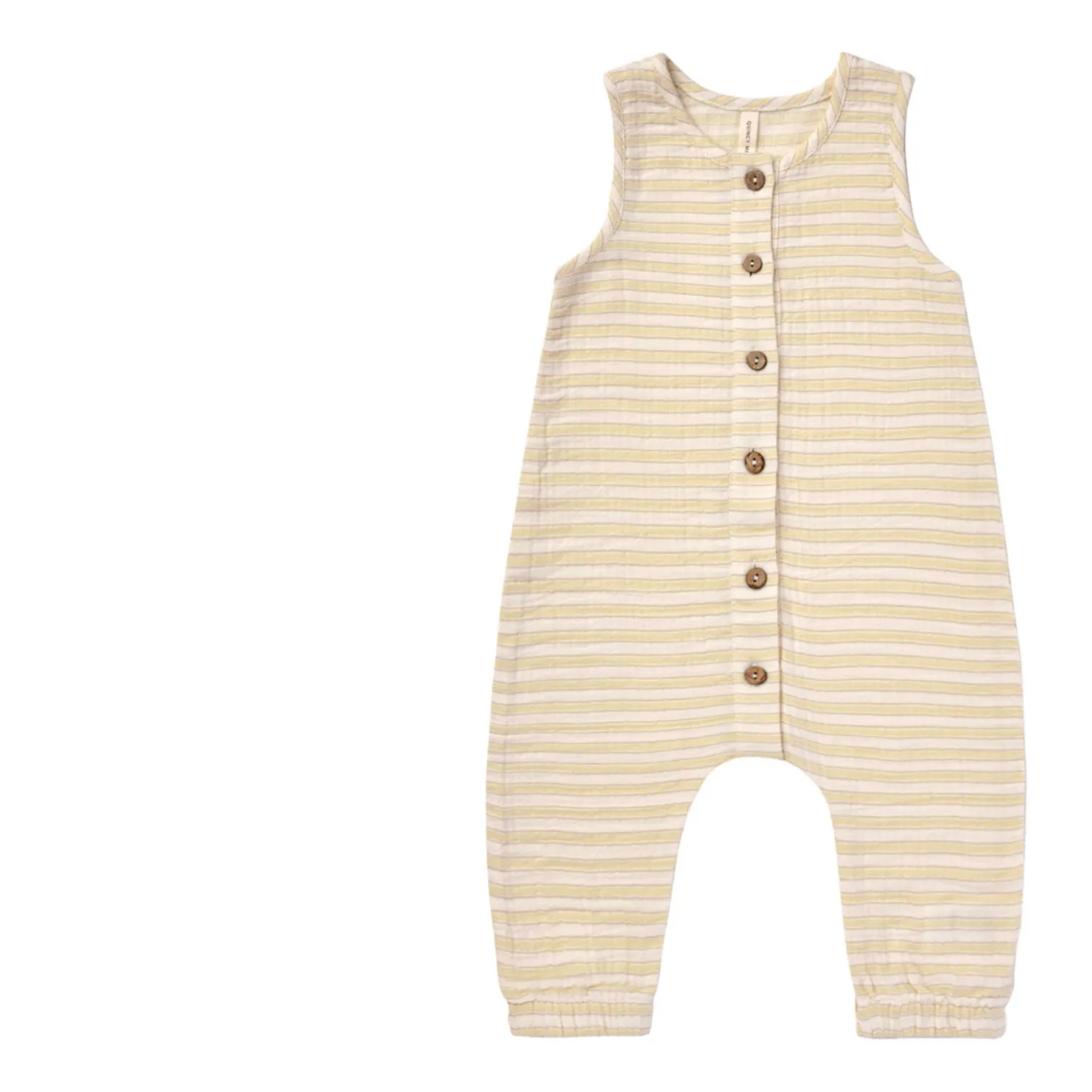 Quincy Mae Pale Yellow Striped Organic Cotton Jumpsuit