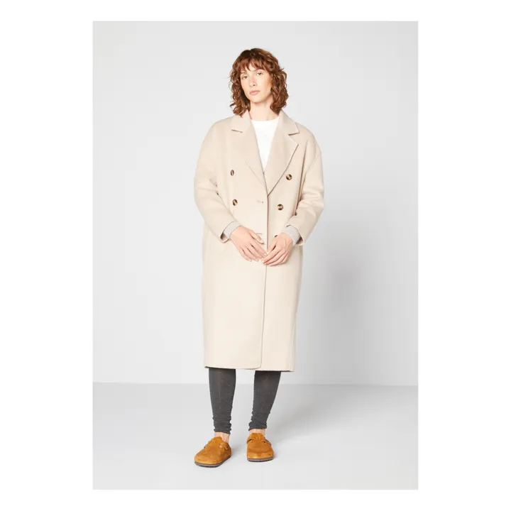 American Vintage Manteau Long Droit Dadoulove Laine Grège