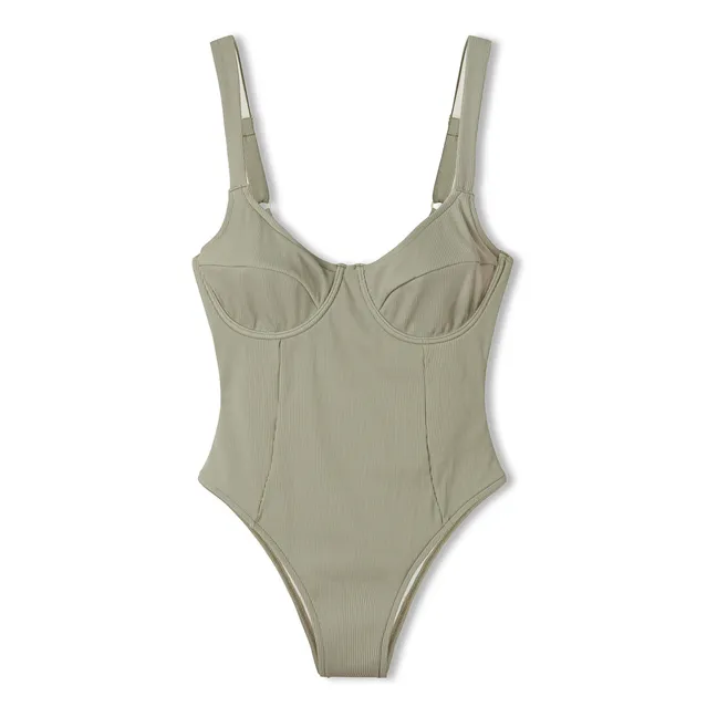 Maillot 1 Pièce Moss Côtelé | Gris vert