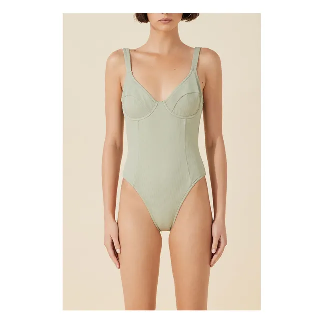 Maillot 1 Pièce Moss Côtelé | Gris vert
