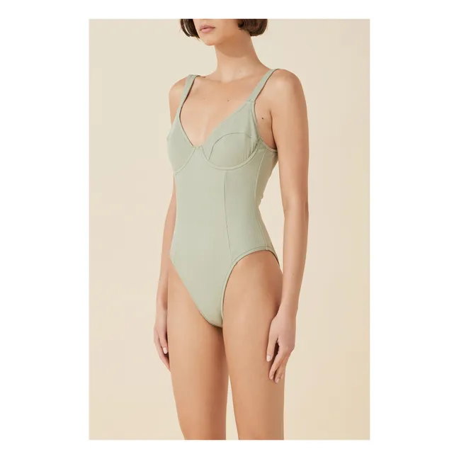 Maillot 1 Pièce Moss Côtelé | Gris vert