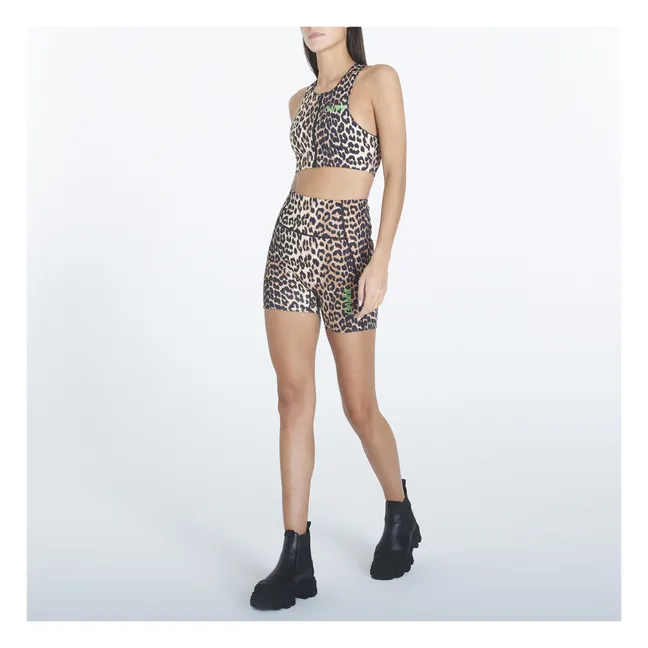 Active Recycled Material Zip-up Printed Racer Back Bra | Leopard