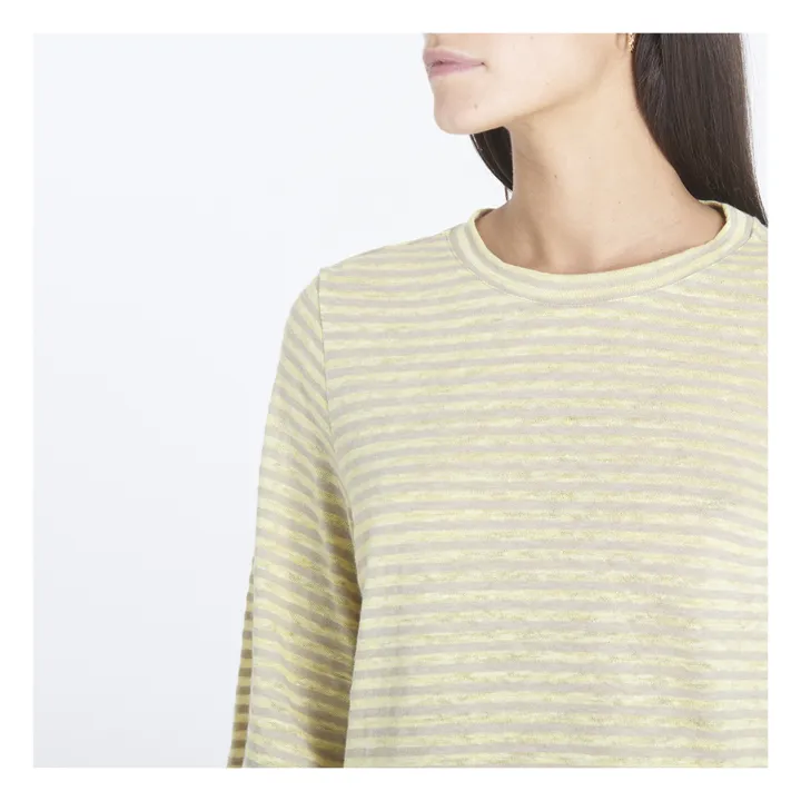 T-shirt a righe in cotone e lino | Giallo- Immagine del prodotto n°3