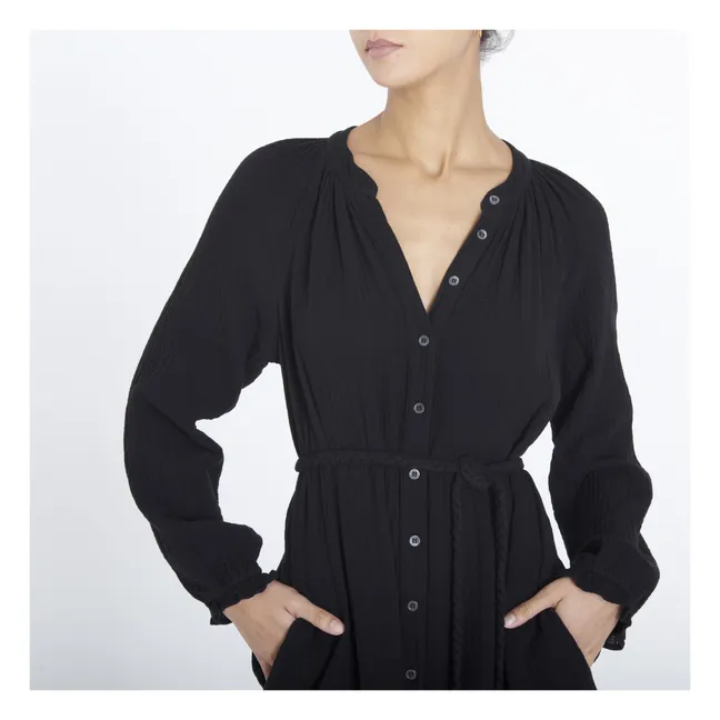 Rainey Vestido de gasa de algodón | Negro