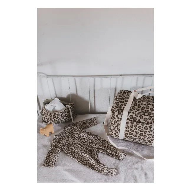 Amalia Leopard Print Jersey Footed Pyjamas | Brown