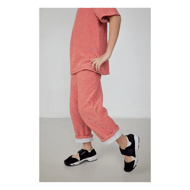 Straight Leg Organic Cotton Striped Sweatpants | Red