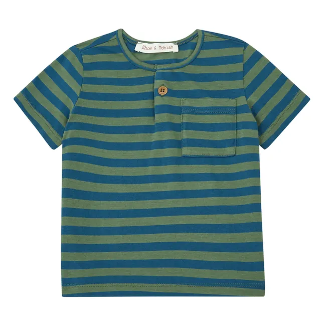 Camiseta a rayas con bolsillo | Verde Kaki