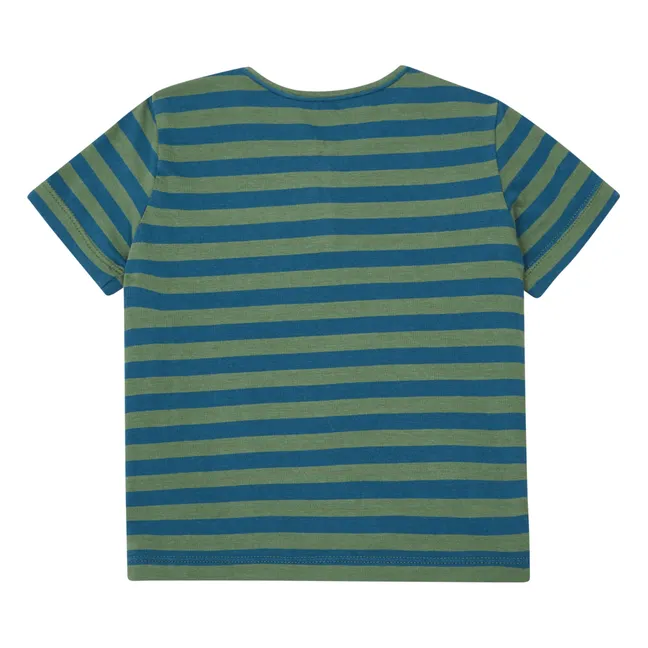 Camiseta a rayas con bolsillo | Verde Kaki