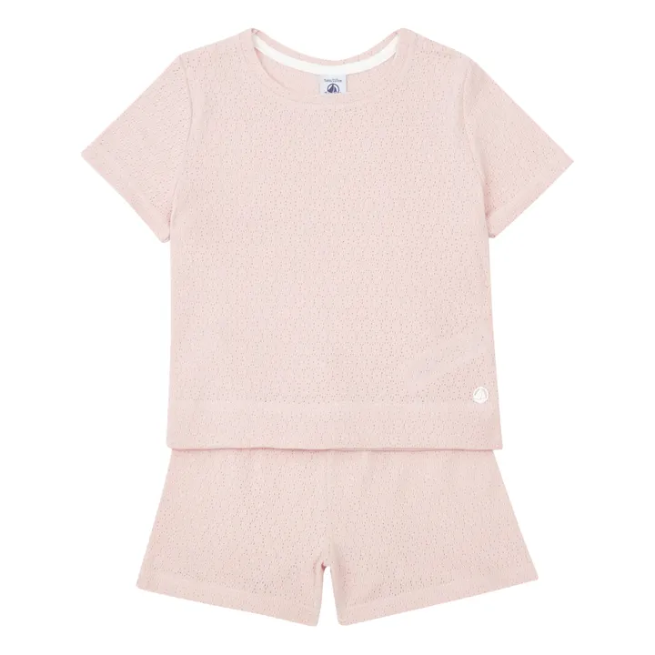 Organic Cotton Openwork Short Pyjamas | Pink- Product image n°0