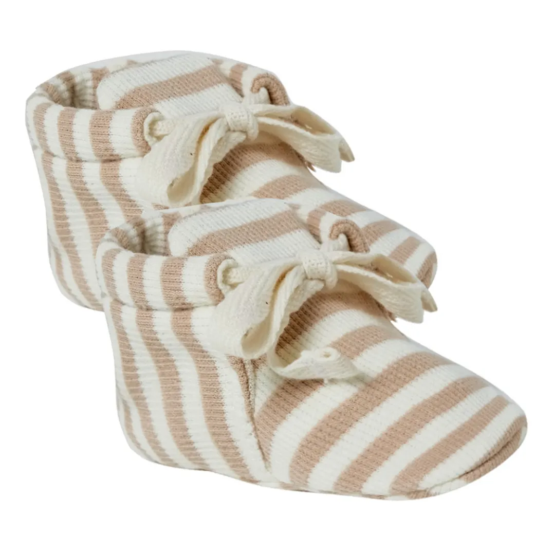 Quincy Mae Beige Striped Organic Cotton Booties