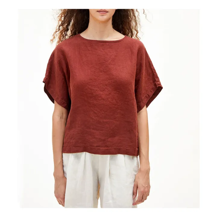 Boxy Linen Top | Brick red- Product image n°2