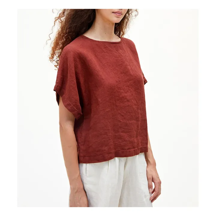 Boxy Linen Top | Brick red- Product image n°3