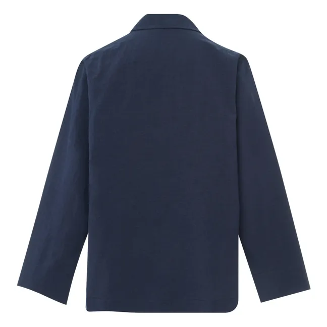 2-Knopf-Jacke aus Baumwolle und Leinen | Navy