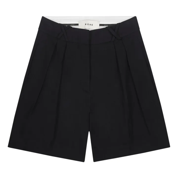 Shorts mit Abnähern Leinen | Schwarz- Produktbild Nr. 0