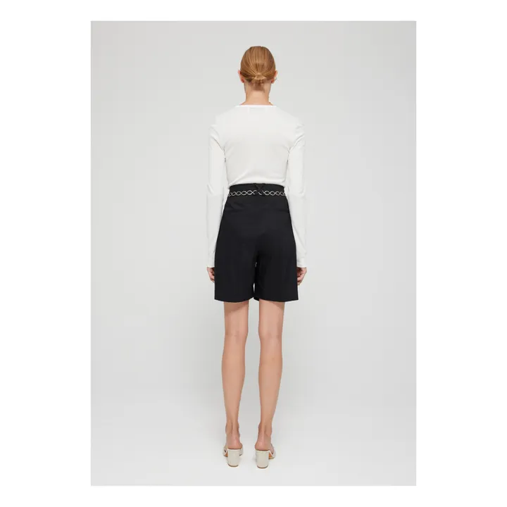 Shorts mit Abnähern Leinen | Schwarz- Produktbild Nr. 5