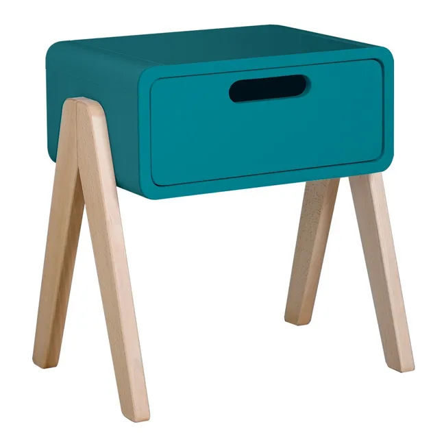 Mesa de noche Robot pequeño pies en madera natural | Azul Pato