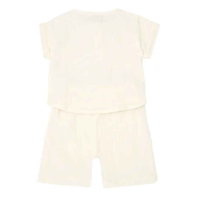 Organic Cotton Gauze Pajamas Top + Shorts | Ecru