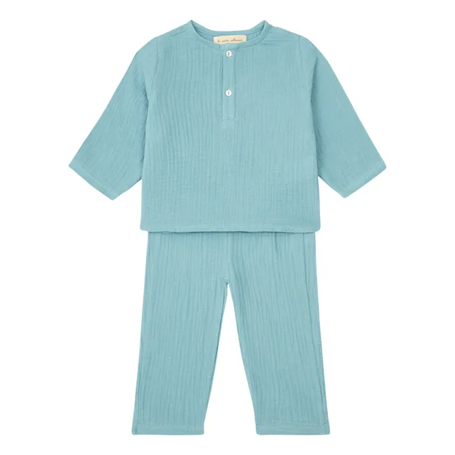 Organic Cotton Gauze Pajamas Top + Pants | Green water