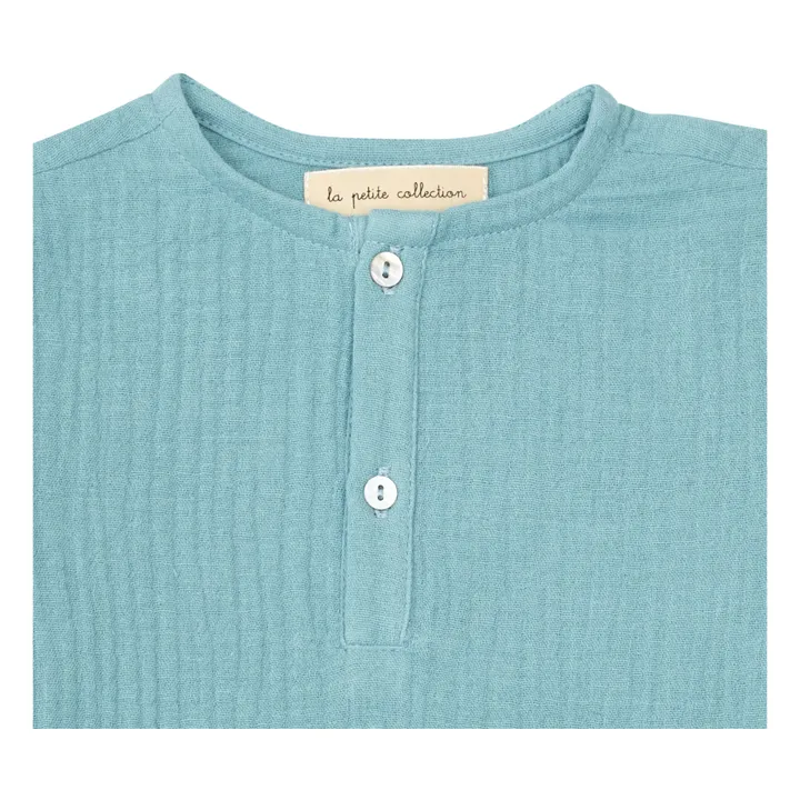 Pyjama aus Bio-Baumwollgaze Top + Hose | Wassergrün- Produktbild Nr. 1
