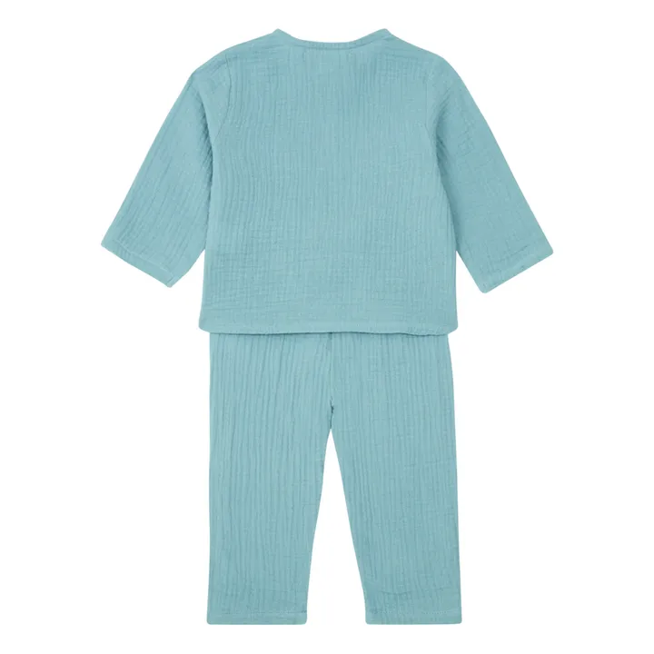 Pyjama aus Bio-Baumwollgaze Top + Hose | Wassergrün- Produktbild Nr. 2