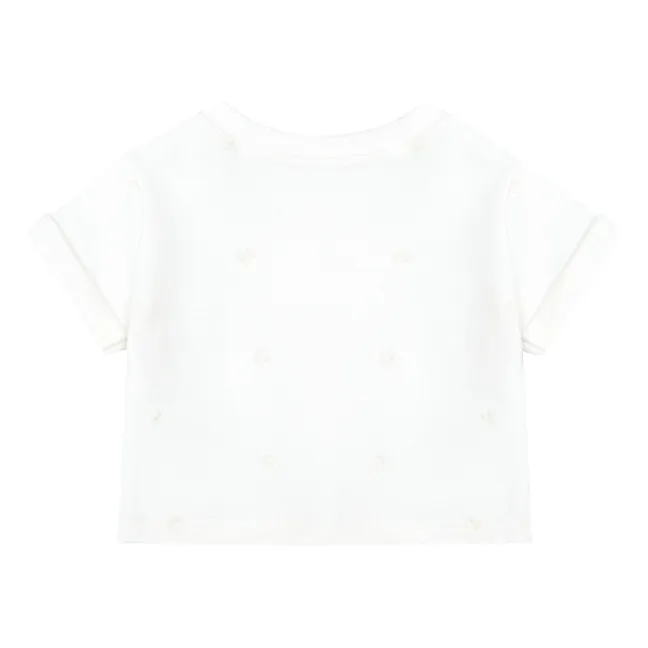 Clelie Cherry Embroidered Fleece T-Shirt | Ecru