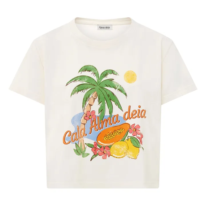 T-shirt Boxy stampata Cala Alma Deia in cotone organico | Bianco- Immagine del prodotto n°0
