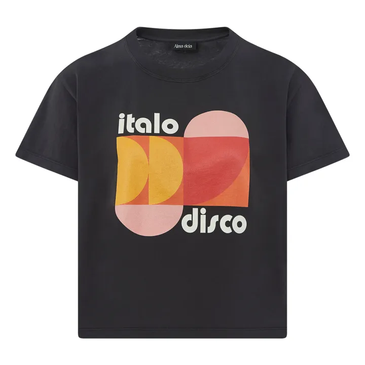 T-shirt Boxy Stampata Italo Disco in Cotone Organico | Nero- Immagine del prodotto n°0