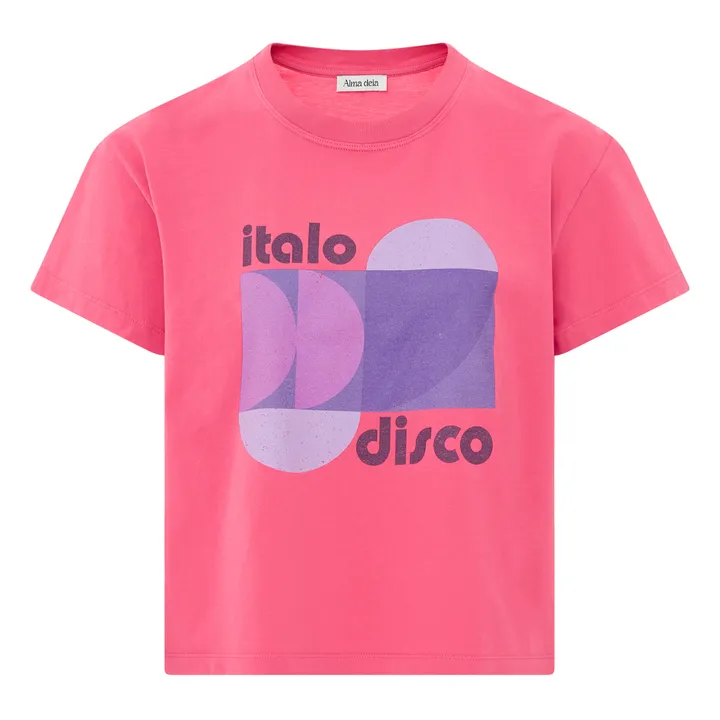 Italo Disco Printed Organic Cotton Boxy T-Shirt | Fuchsia- Product image n°0