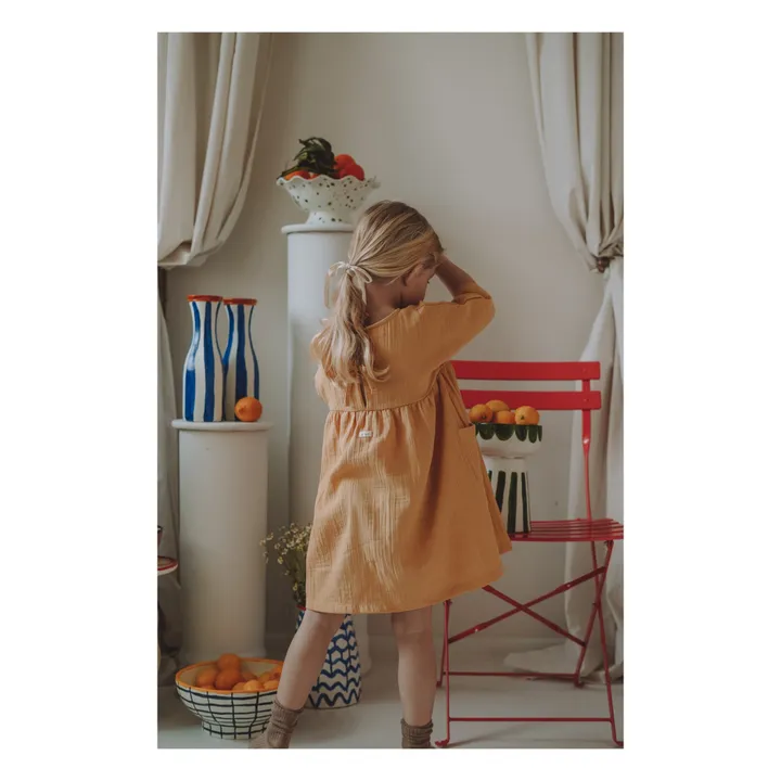Vestido de muselina orgánica Bella | Amarillo Mostaza- Imagen del producto n°3
