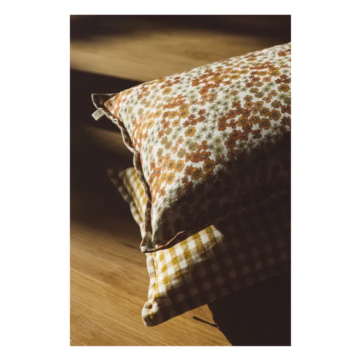 Fodera per cuscino, modello: Taormina, in lino lavato, modello: Flower | Palissandro- Immagine del prodotto n°3