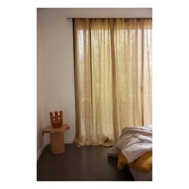 Cortina de lino lavado Vichy | Curry