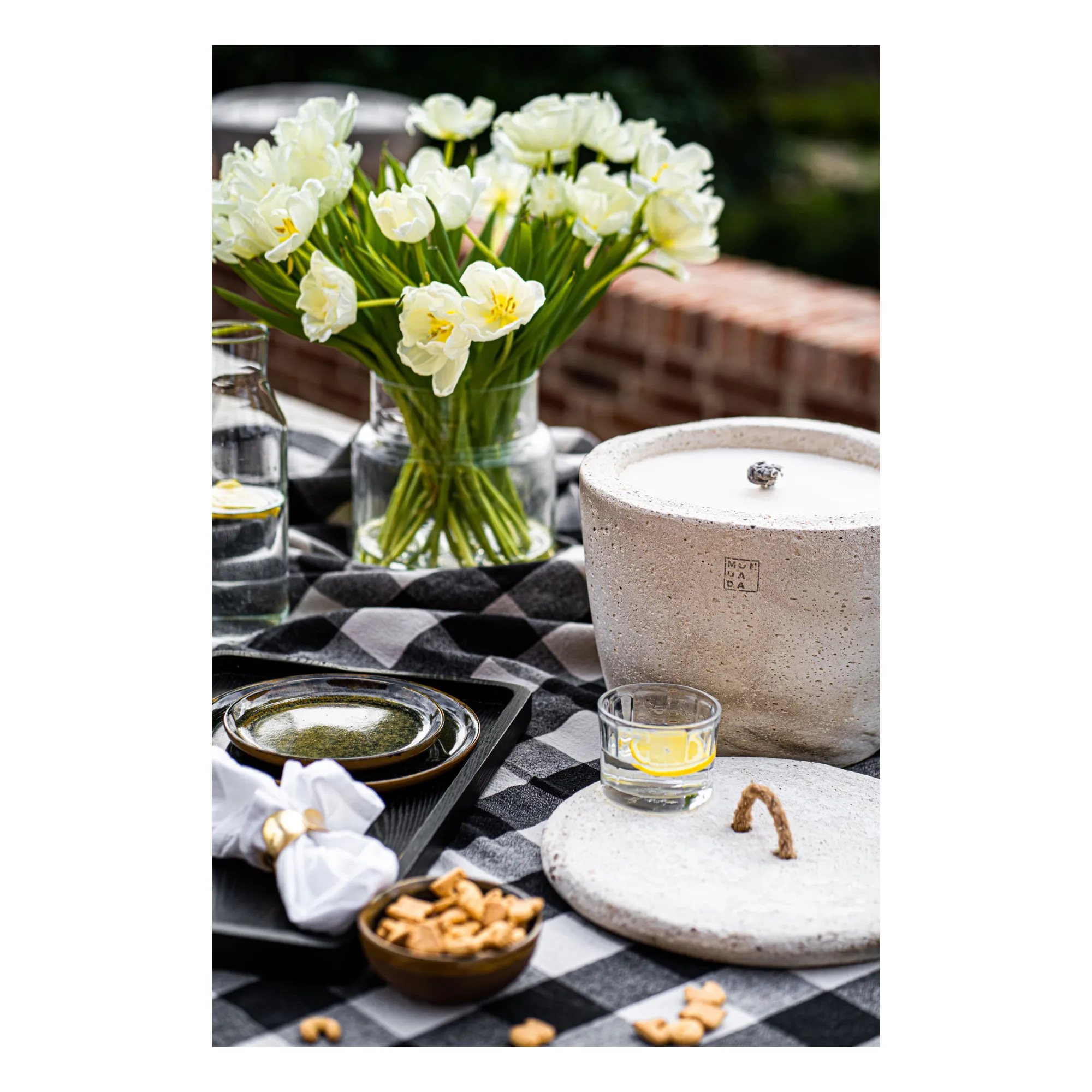 Outdoor candle with neutral scent lid | Blanc/Écru- Product image n°2