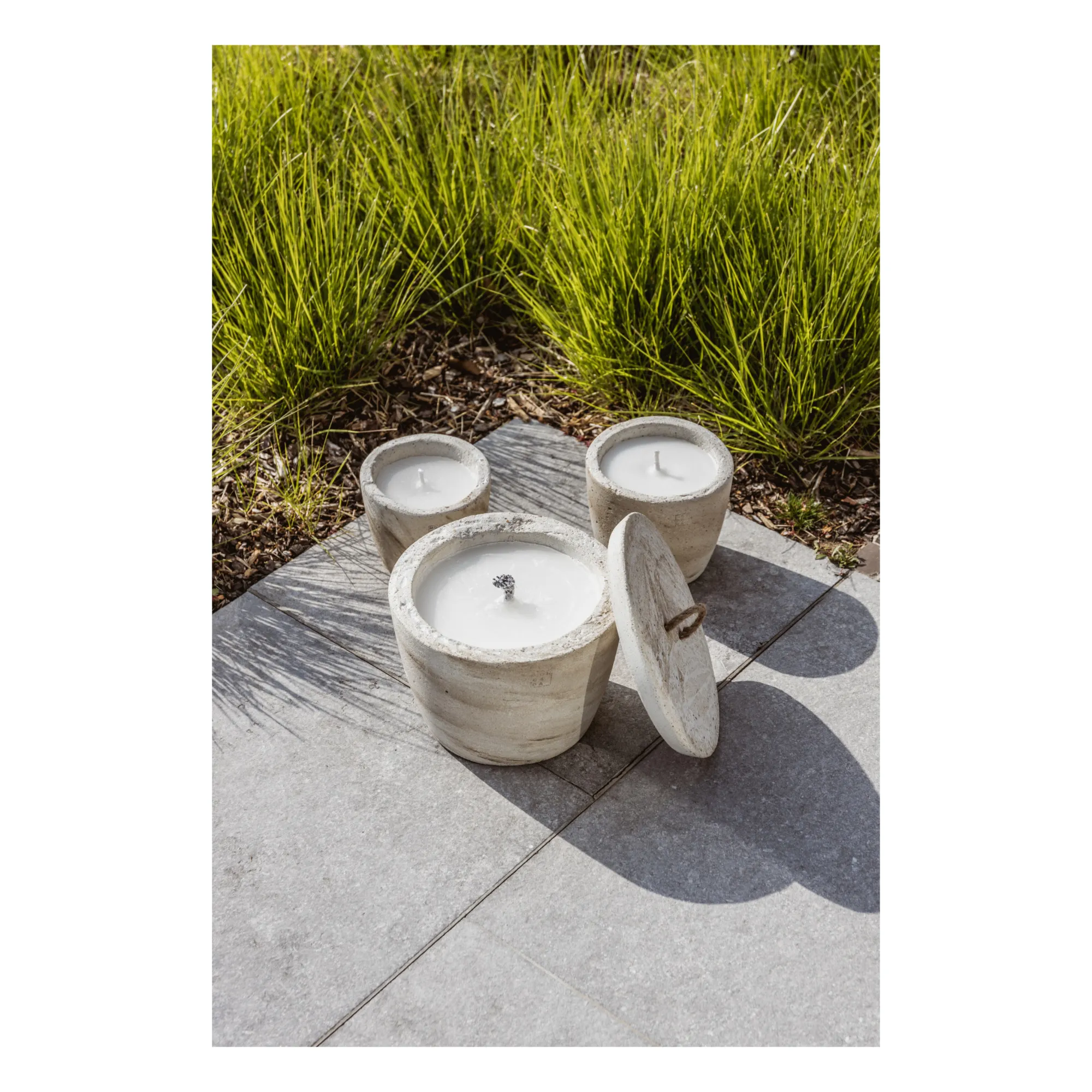 Outdoor candle with neutral scent lid | Blanc/Écru- Product image n°6