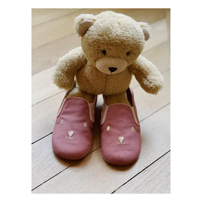Chaussons Noa Coton Ours | Rose