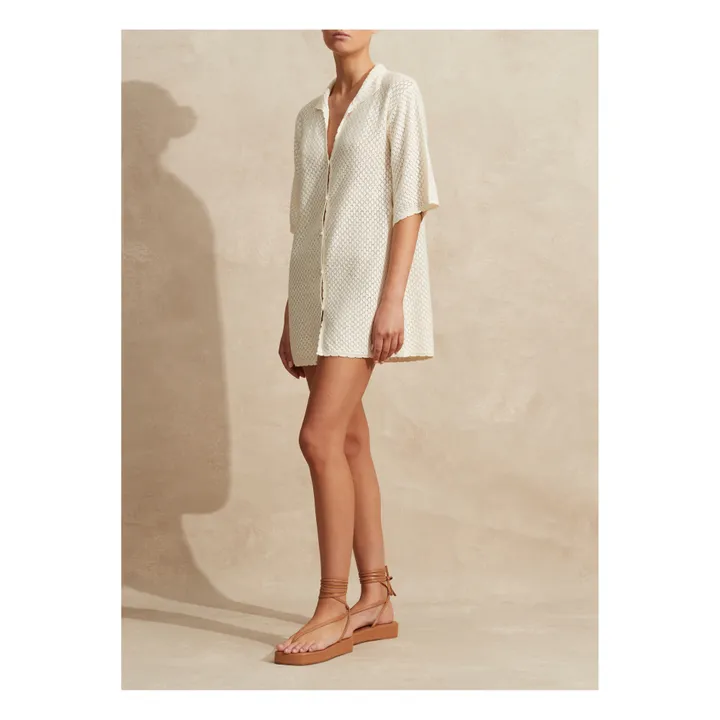 Vestido de pointelle de algodón orgánico | Blanco- Imagen del producto n°3