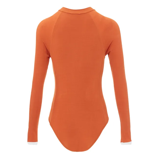 UV-Schutz-Badeanzug Gerippt aus recyceltem Material Uni Damenkollektion | Terracotta