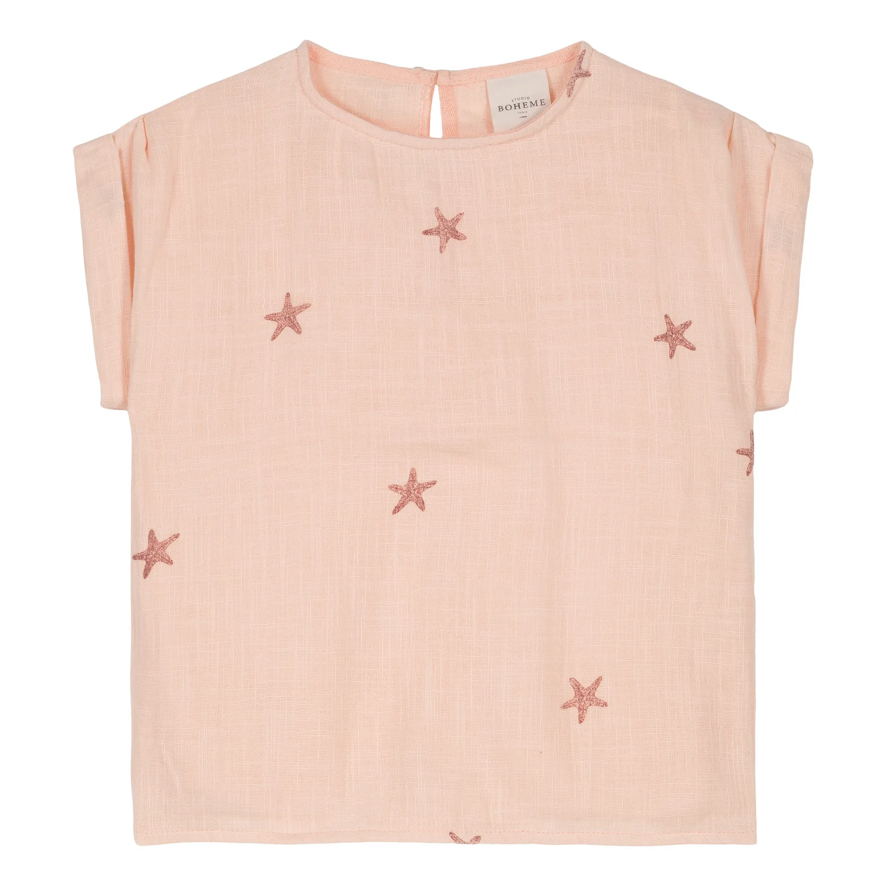 Studio Bohème Pale Pink Praslin Cotton Gauze Short Sleeve T-Shirt Star Fish