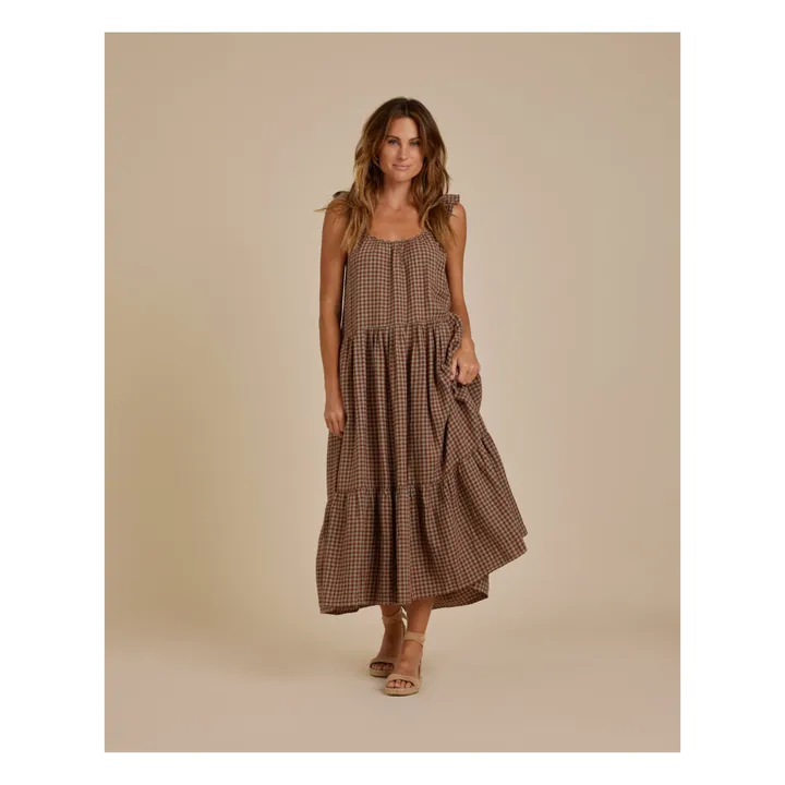 Leinen Kleid mit Trägern | Schokoladenbraun- Produktbild Nr. 1