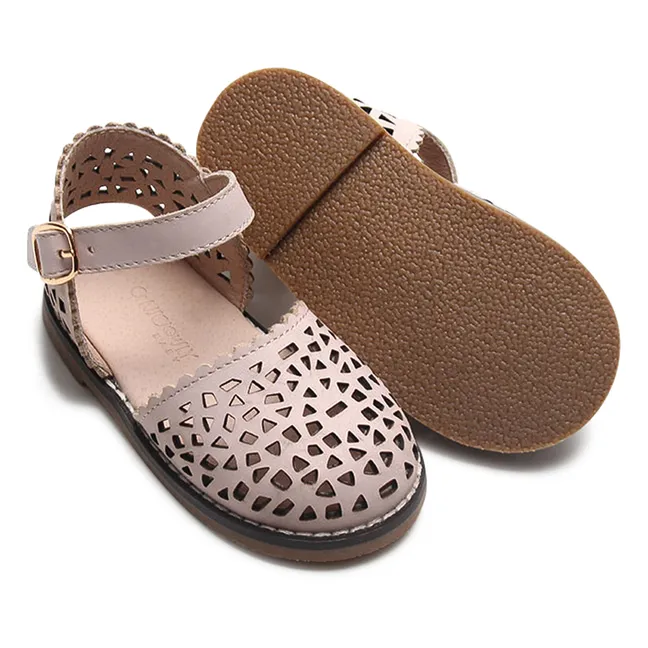 Perforated Leather Pocket Sandals | Pale pink