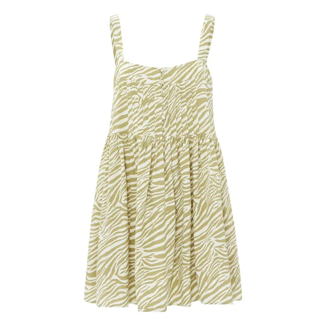 Kleid aus Leinen mit Zebramuster | Gelb