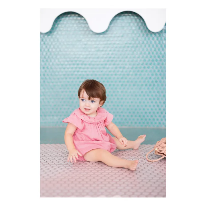 Barboteuse Gaze de Coton Col Brodée | Rose- Image produit n°1