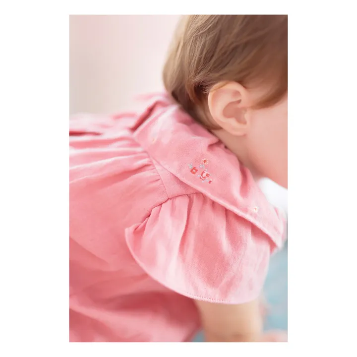 Barboteuse Gaze de Coton Col Brodée | Rose- Image produit n°2