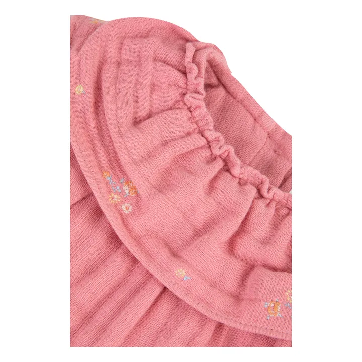 Barboteuse Gaze de Coton Col Brodée | Rose- Image produit n°3